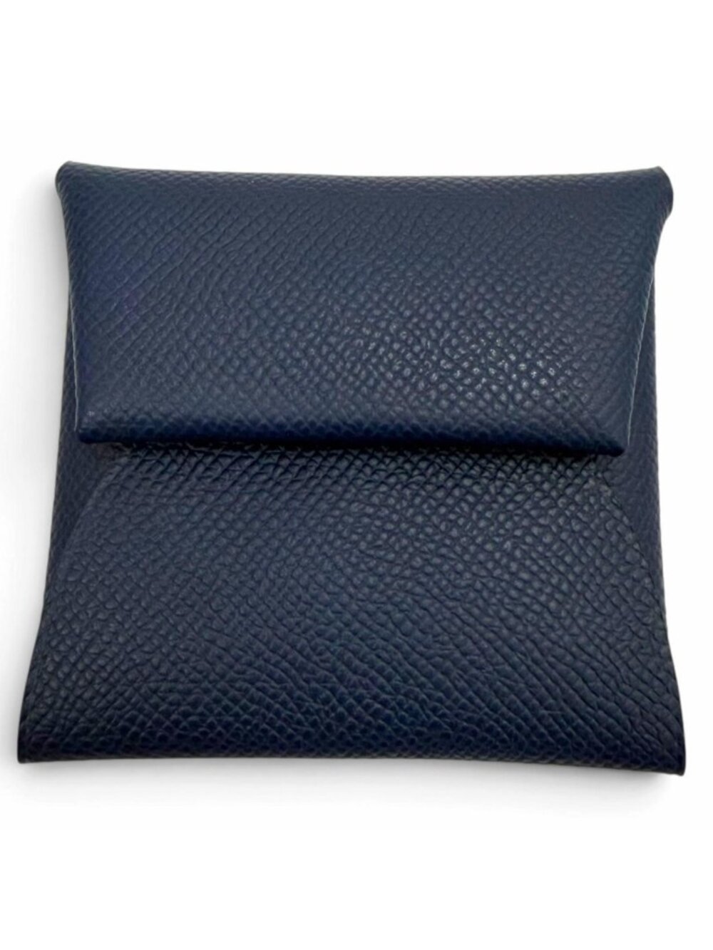 Hermes Bastia Veau Epsom Silver Coin Purse Blue Navy